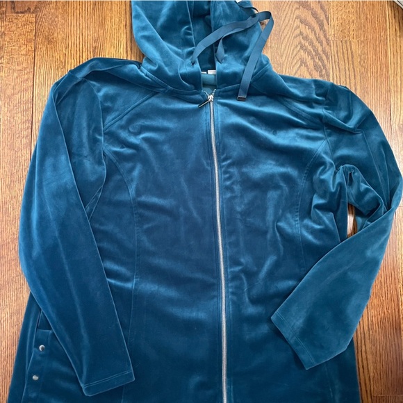Chico's Zenergy Velour Zip Hoodie Aqua Green Size 4 or XXL - Picture 1 of 8